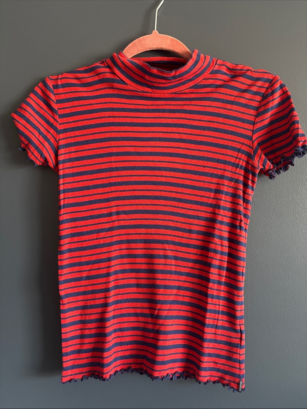 Girls' Red & Navy Stripe Mock Neck Tee
